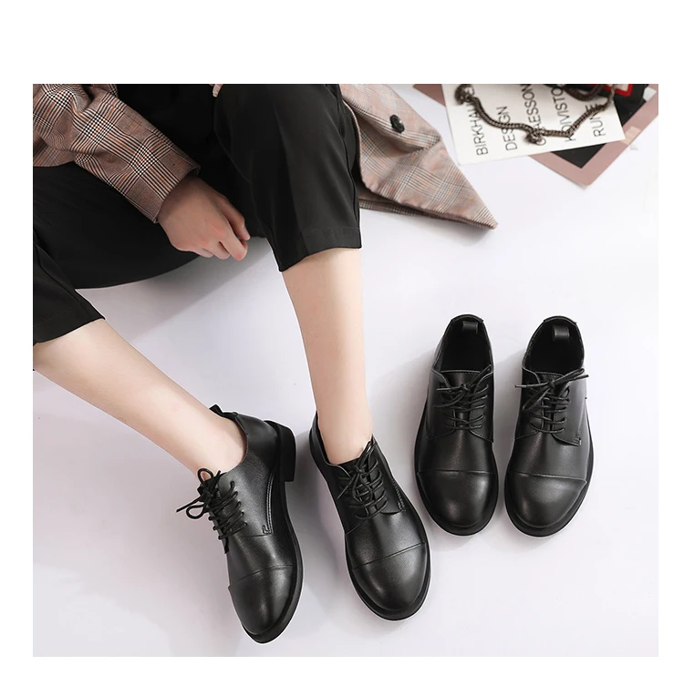 Женские туфли-оксфорды; обувь с перфорацией типа «броги»; женская обувь на шнуровке; черные кожаные туфли; женская обувь на платформе и низком каблуке; большие размеры; туфли на плоской подошве