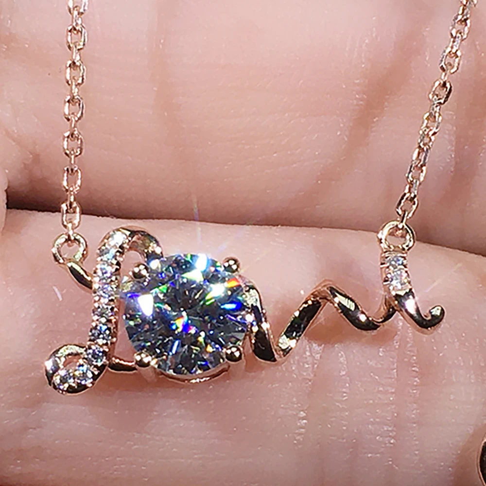 

Custom Solid 14K Rose Gold Women Pendants Necklaces Moissanite Diamond 1 2 3 4 5 Carat Round Love Wedding Anniversary Engagement