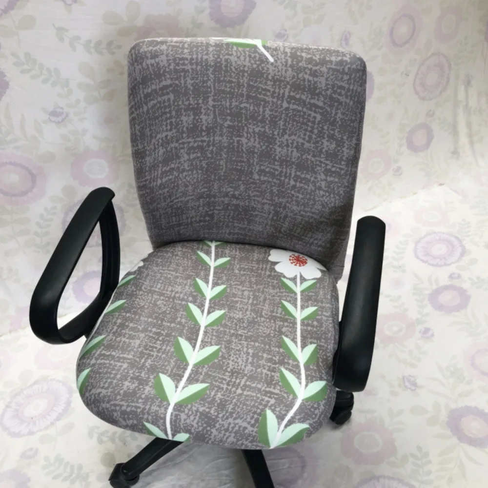 Flower-Printed One-Piece Stretchy Washable Rotating Swivel Computer Office Chair Covers Anti-Dust Removable Dining Chair Covers