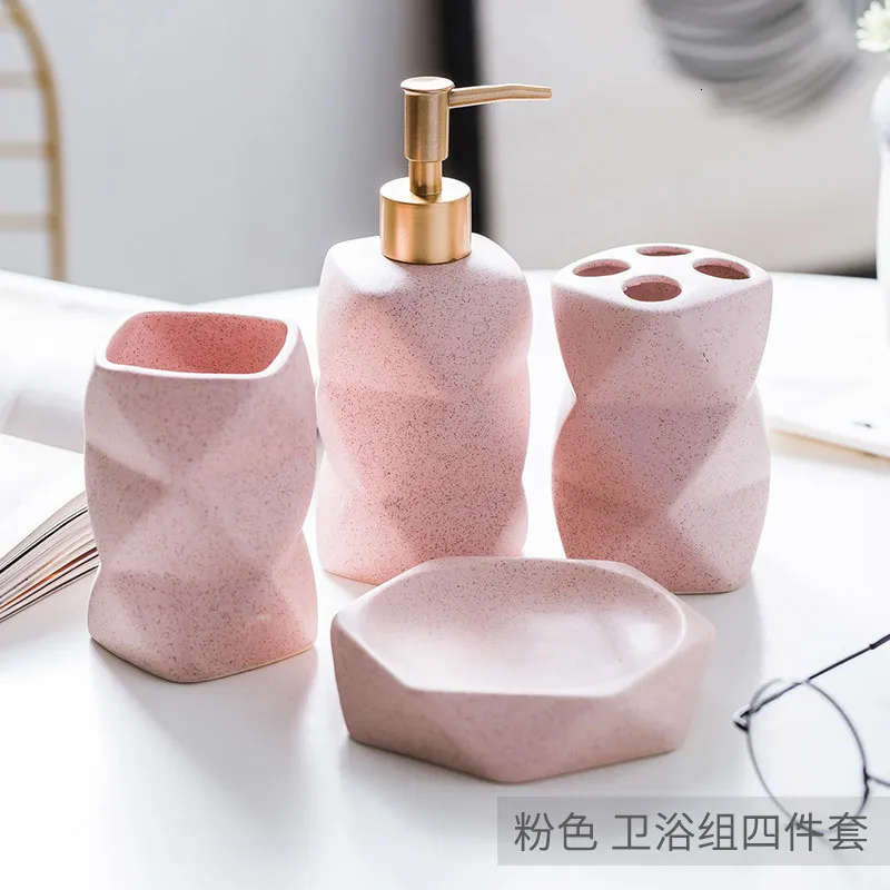 4-piece Set Простой керамический моющийся набор для ванной из 4 скандинавских держателей зубных щеток для ванной комнаты, набор из 5 предметов с бамбуковым поддоном, набор для украшения ванной комнаты - Цвет: 4-piece Set