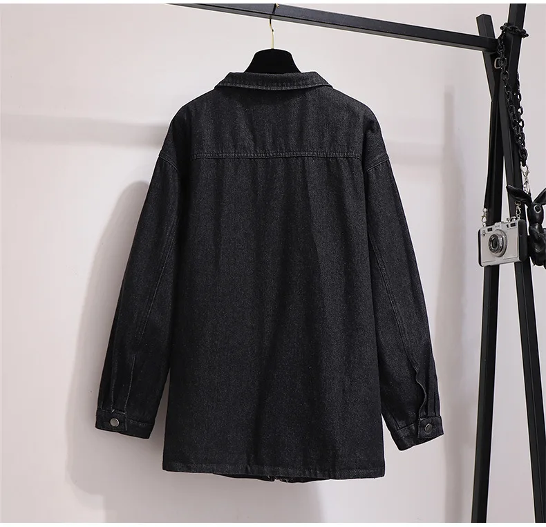 XXL~ 6XL ушко Декор осень зима женская Свободная джинсовая куртка размера плюс с длинным рукавом Однослойная длинная куртка-ветровка B681