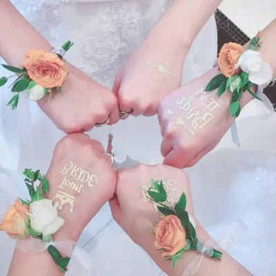

Wedding Decoration Team Bride To Be Tattoo Sticker Artificial Wrist Flower Bridal Shower Bachelorette Party Hen Night Diy Decor
