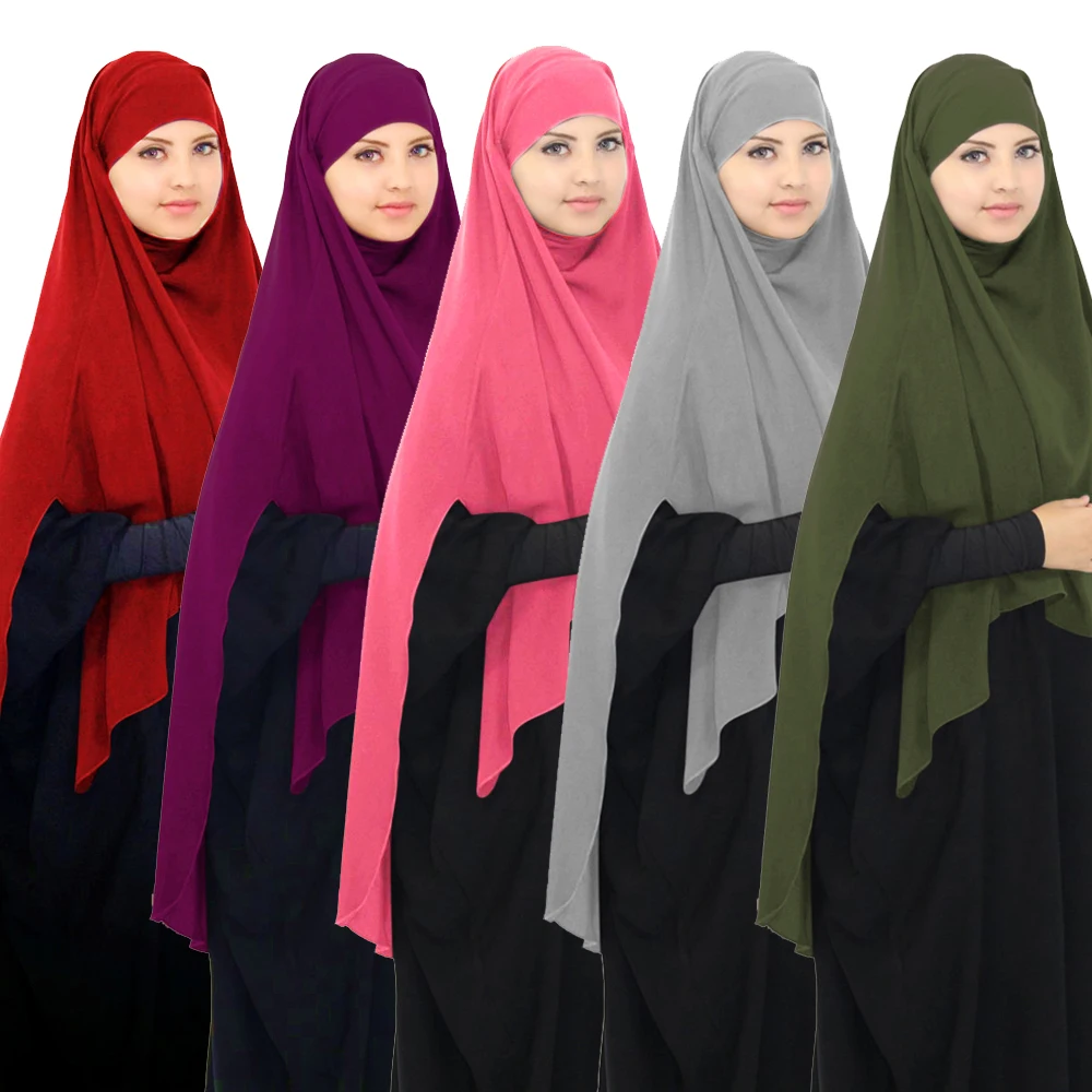 Muslim Prayer Dress Long Scarf Hijab Jilbab Islamic Overhead Headscarf Clothes 