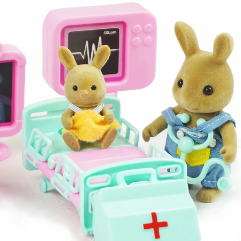 DIY set children's birthday toy gift bear rabbit toy furniture 1/12 rabbit forest animal family hospital set 4