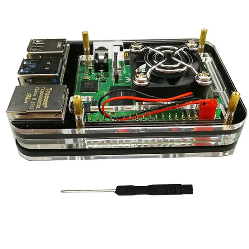 Акриловый чехол для Raspberry Pi с охлаждающим вентилятором для Raspberry Pi 4 Model B