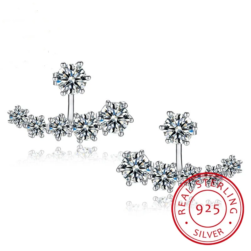 925 Sterling Silver Star Stud Earring Double Sided Clear Cubic Zirconia for Women Wedding Engagement Fine Jewelry | Украшения и