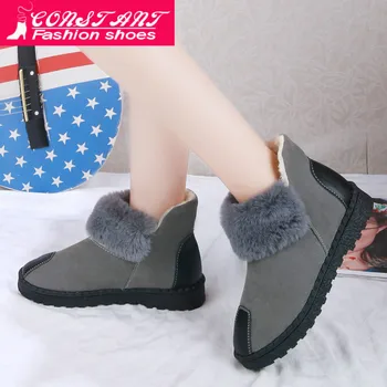 

Women Boots Genuine Leather Real Fox Fur Brand Winter Shoes Warm Black Round Toe Casual Plus Size Female Snow Boots