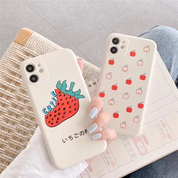 

Cute Cartoon Strawberry fruit Liquid Silicone Solid Color phone case for phone 11 Pro Max X XS XR 7 8 Plus SE 2020 cover gift