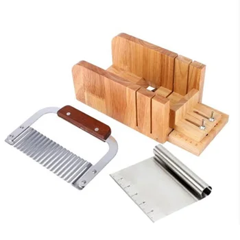 

Soap Cutter Tool 3 Pack Adjustable Wood Loaf Cutting Box with Stainless Steel Wavy Straight Blade for Handmade