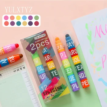 

6/12 Colors Novelty Stitching Highlighter Pen Kawaii Drawing Marker Pen for Kids Gift Stationery School Office Supplies