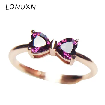 

high quality Bow knot Natural semi-precious stone garnet Rings 100% 925 Sterling silver open Rings for Women Silver 925 Jewelry