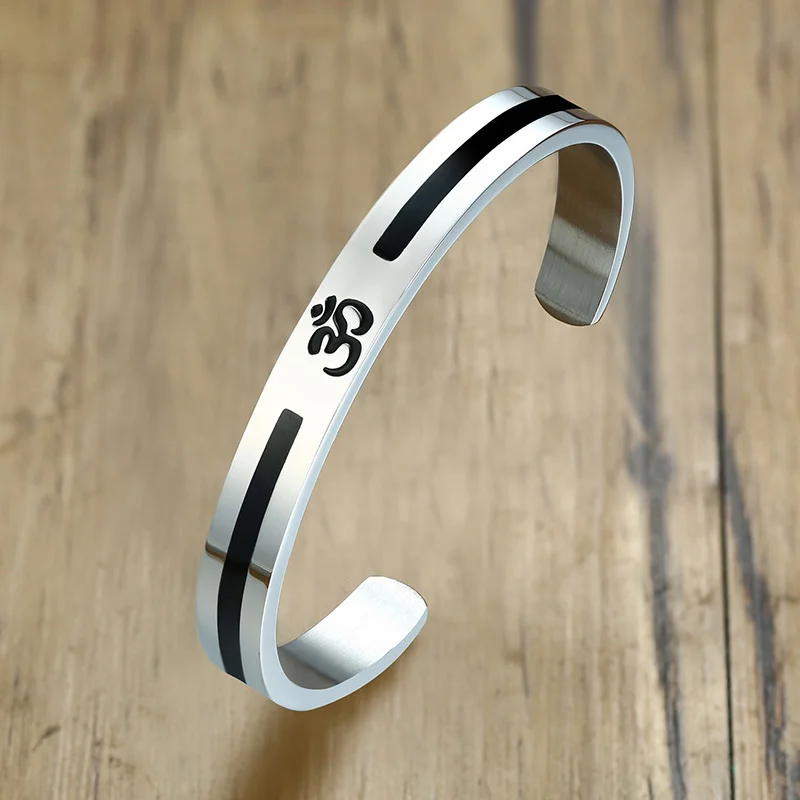 Cuff Bracelet for Men Women Stainless Steel Inspired Meditate Jewelry 