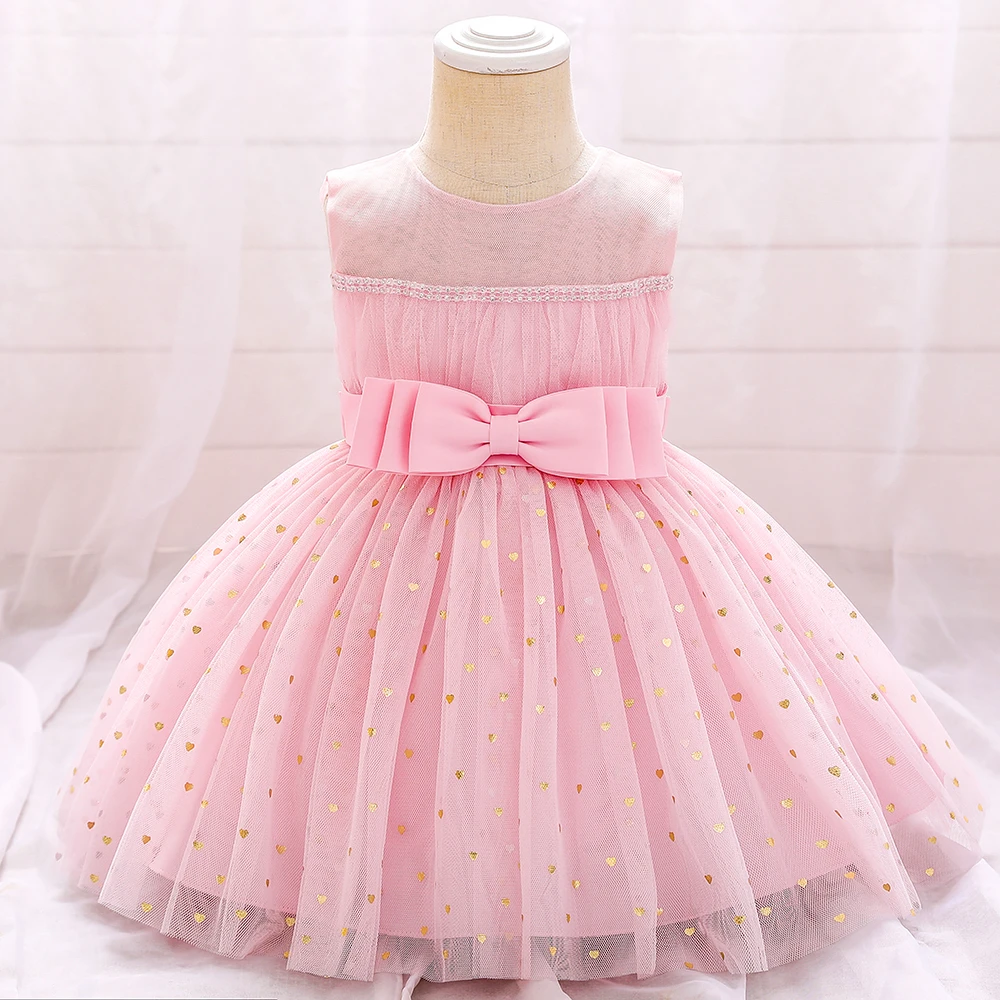 2021 Todder Baby Girl Summer Dresses Clothes Love Sequin Bow 1st Year
