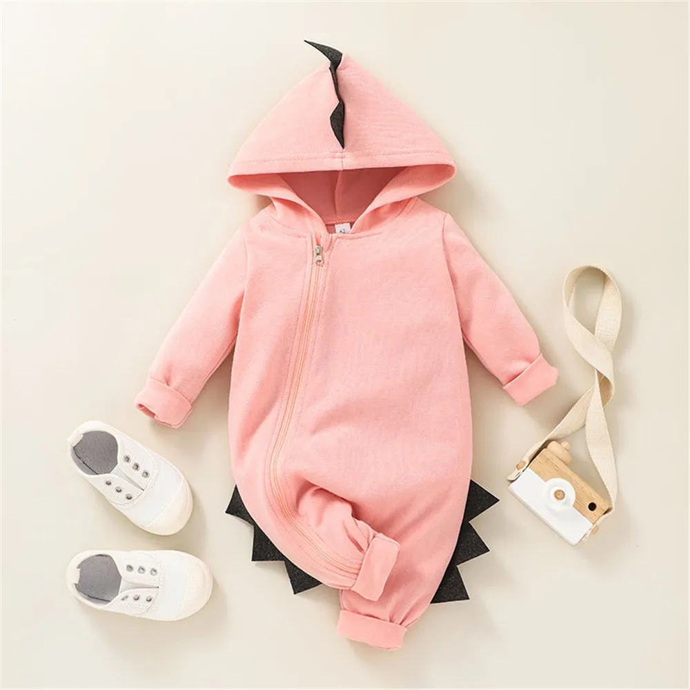 Warm Baby Bodysuits  ZAFILLE 100% Cotton Newborn Baby Clothes Solid Hooded Zipper Jumpsuit Rompers Toddler Newborn Boy Girl Cartoon Dinosaur Costume Newborn Sailor Romper Girls Boy Costume Anchor