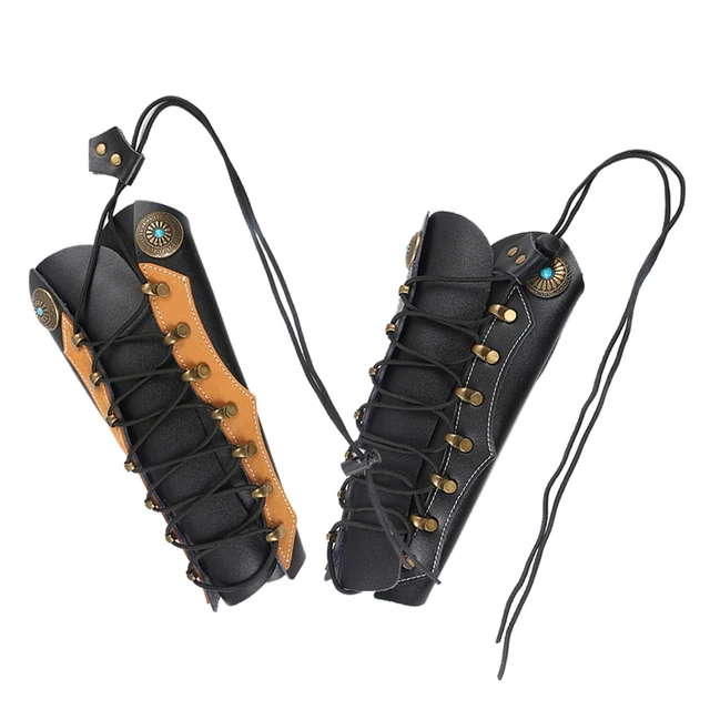 US $14.25 Traditional Cowhide Archery Arm Protector Guard For Hunting Restraint with Hardware Fasteners For S
