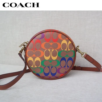 

COACH Rainbow Leather Round Shoulder Bags Adjustable Crossbody Strap Bags Luxury Women Mini Camera Bags Clutch Handbags 708