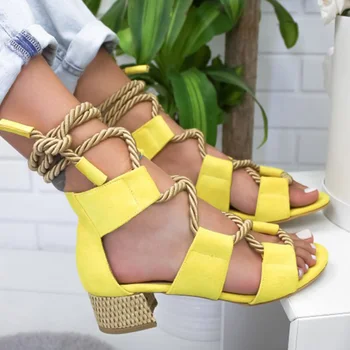 

Women New Sandals Women High Heel Peep Toe Lace Up Sandals Shoes Summer Beach Boho Sexy Gladiator Sandals Shoes 2019