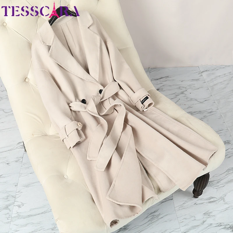 

TESSCARA Women Autumn & Winter Long Wool Blend Basic Jacket Coat Female High Quality Cashmere Blazer Jackets Outerwear & Coats