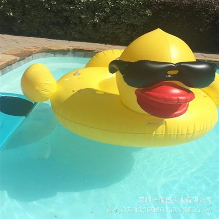 

Thick Environmentally Friendly Ultra Large Inflatable 250CM Yellow Teal Big Yellow Duck with Glasses Rim Floating Row Riding Flo