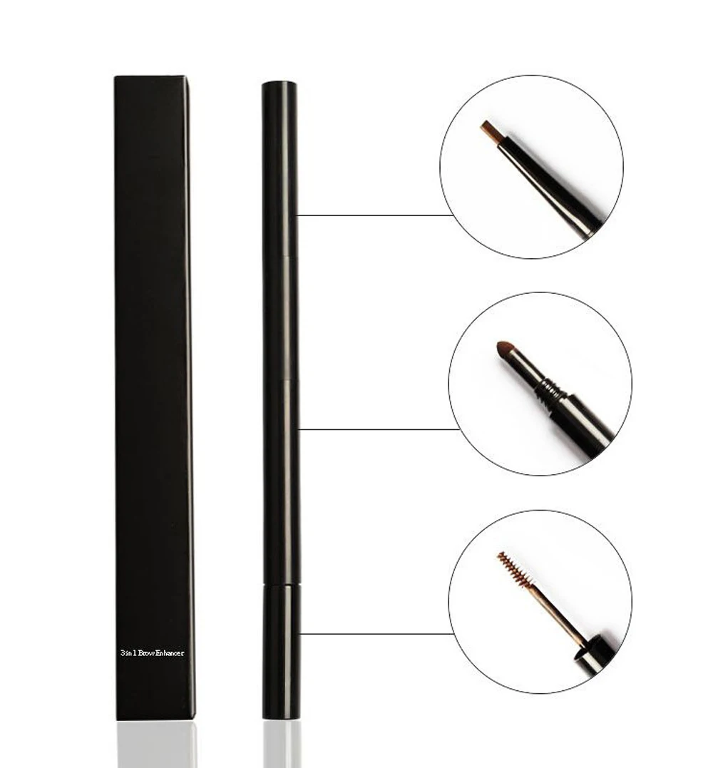 3in1 vegan oem eyebrow pencil private label black waterproof eyebrow pen with brush makeup custom no logo low moq