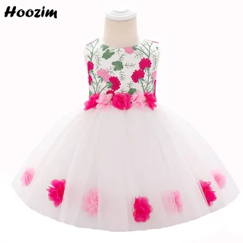 

Luxury Emebroidery Flower Pageant And Birthday Dress Toddler 6M-24M Year Kawaii Tulle Puffy Applique Wedding Party Dresses Girls