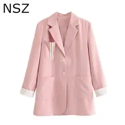 NSZ женский розовый элегантный Блейзер, однотонный однобортный шикарная куртка, офисный женский деловой плащ, верхняя одежда