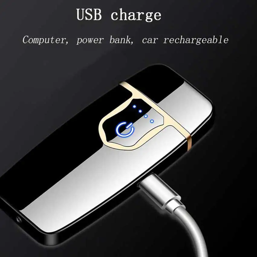 

USB Rechargeable Touchscreen Flameless Windproof Lighter With Battery Indicator For Fire Cigarette Candle Grill Camping Men Gift