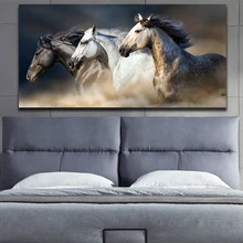 OUCAG tres caballo corredor blanco y negro lienzo pintura moderna sin marco arte de pared Posters cuadros decoración para la oficina en casa