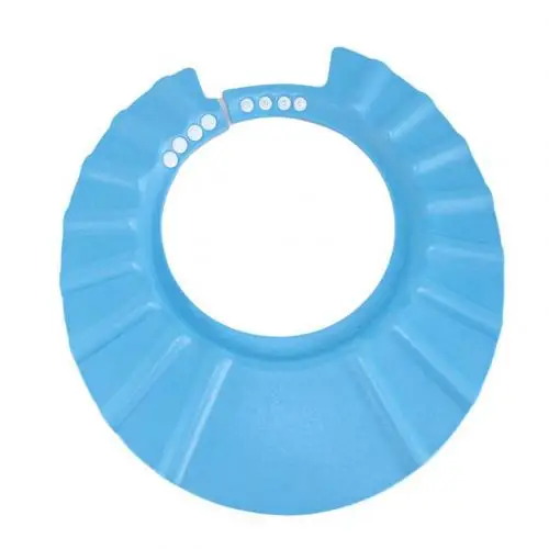 Baby Bath Cap Adjustable Baby Shower Cap Solid Color EVA Wash Hair Kids Bath Visor Safe Shampoo Shower Bathing Protection Hat - Color: Blue