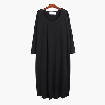 

[EWQ] Spring Summer 2020 Women Brief Big Size Long Dress New Round Neck Three-quarter Sleeve Loose Fit Fashion Tide 1T512