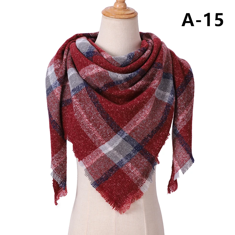Женский зимний шарф, треугольные шали, женские шали, клетчатые кашемировые пашмины теплые шарфы, одноцветное одеяло, женские мягкие шарфы - Цвет: A-15