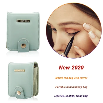 

Portable Mini Lipstick Bag Classic Texture Delicate Creative Design Travel Cosmetic Makeup PU Case Organizer with Mirror