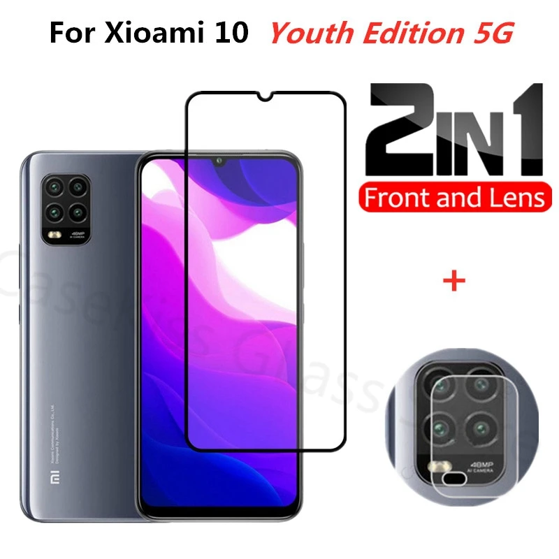 Закаленное стекло 2 в 1 для Xiaomi Mi 10 Youth Edition 5G защита экрана + объектива камеры на mi