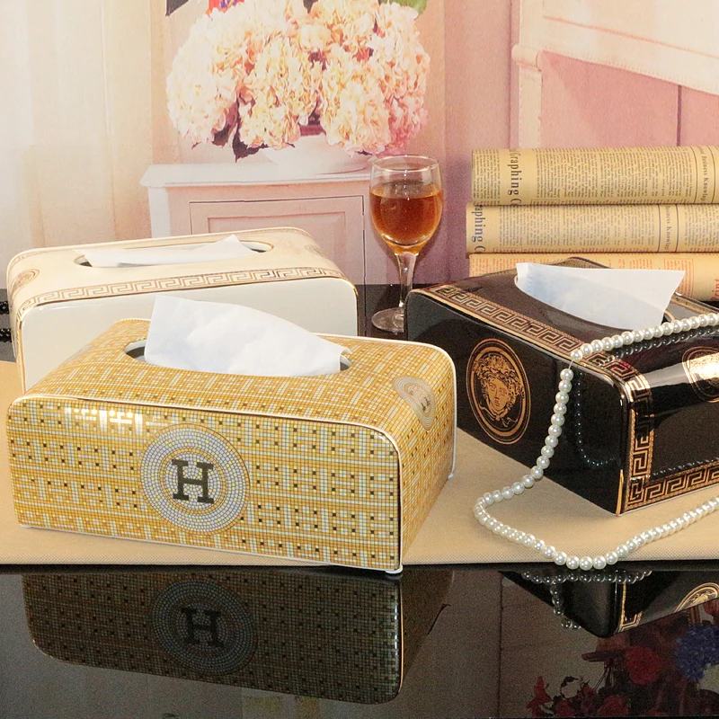 Керамическая коробка-органайзер для ванной комнаты в европейском стиле, держатель для офиса, дома, гостиной, роскошная бумажная стойка