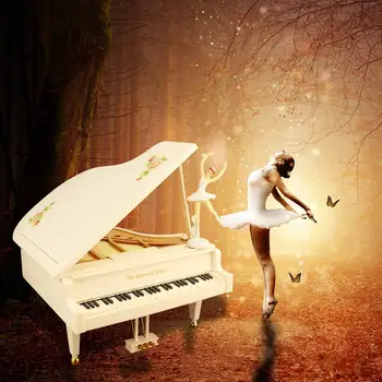 

White Piano Dancer Clockwork Type Dancing Girl Piano Shaped Music Box