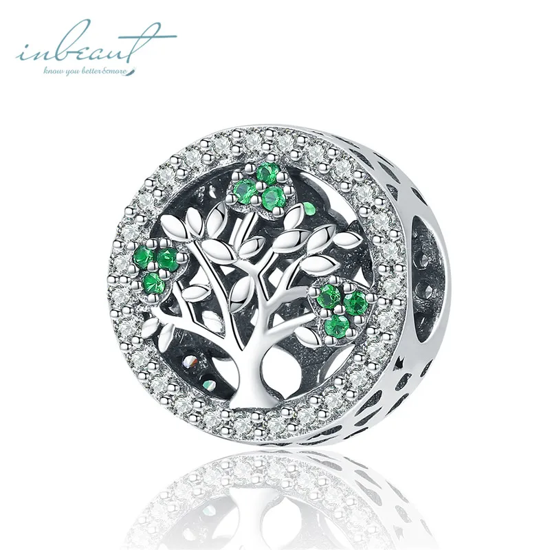 S925 серебро fit Pandora браслет Зеленые Бусины с изображением дерева 925 Циркон Большие европейские деревянные украшения для цепи браслеты Ювелирное Украшение ручной работы