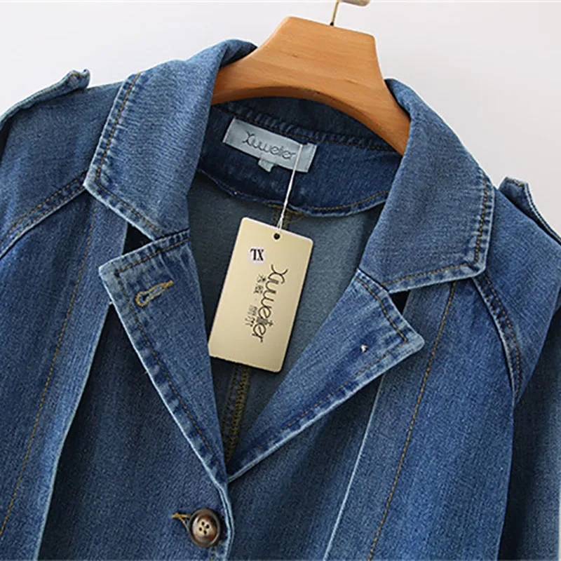 Oversize Denim Trench Coat Women Spring Autumn