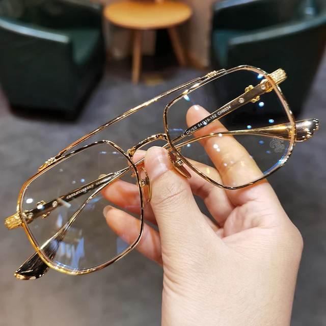 JIANDAN Men and Women Anti-Blue Light Wild Double Beam Irregular Large Frame Glasses Frame Equipped With Myopia Prescription CH8034 Gold