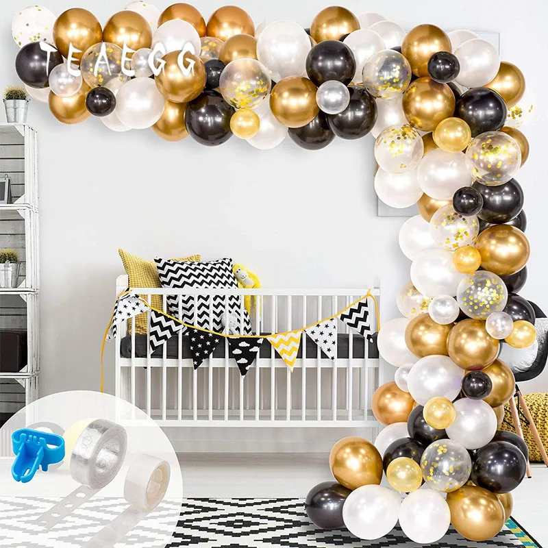 

120pc Baby Happy Birthday Party Decoration Balloon Black Gold Transparent Confetti Balloons Garland Arch For Baby Shower Globo
