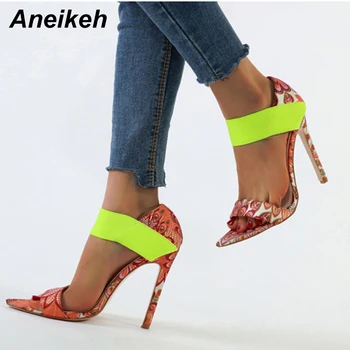 

Aneikeh 2020 New Summer Shoes Woman Sexy Two-Piece High Heel Shoes Ladies Party Thin Heels Pumps Pointed Toe Peep Toe Size 35-42