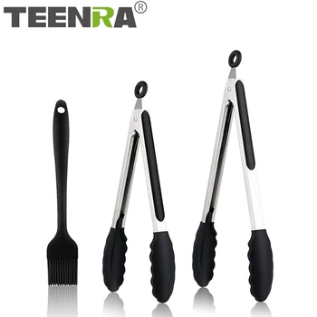 

TEENRA 3Pcs/Set Silicone Kitchen Cooking BBQ Clip Tongs Set Non-Stick Barbecue Grill Tongs Salad Bread Clip Kit Utensil Tools
