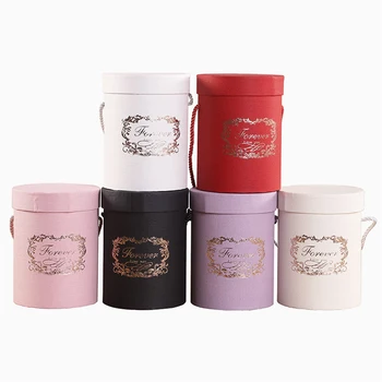 

5 Colors Round Flower Paper Boxes Lid Hug Bucket Florist Gift Packaging Box Gift Candy Bar Boxes Party Wedding Supply