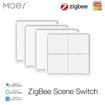 

Moes 4 Gang Tuya ZigBee Wireless 12 Scene Switch Push Button Controller Battery Powered Automation Scenario for Tuya Devices