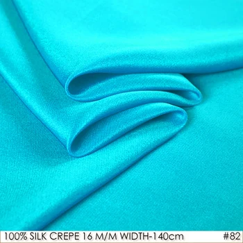 

100% SILK CREPE DE CHINE 140cm width 16momme Natural Silk Suit Lining Fabric Bright Blue NO82