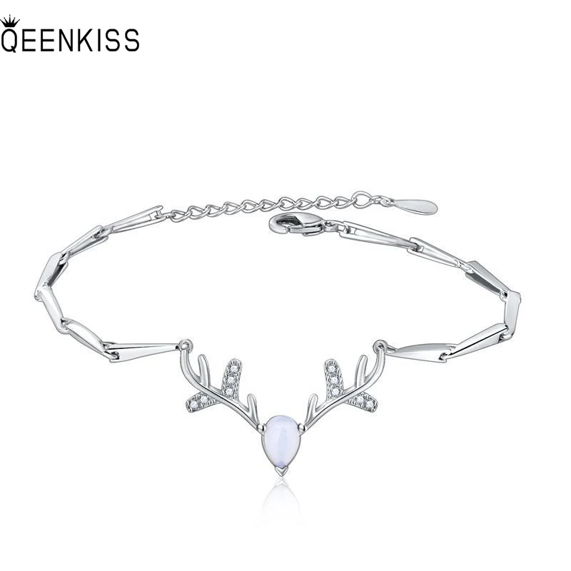 

QUEENKISS BT611Fine Jewelry Wholesale Fashion Lady Girl Birthday Wedding Gift Fawn AAA Zircon 18KT White Gold Pendant Bracelet