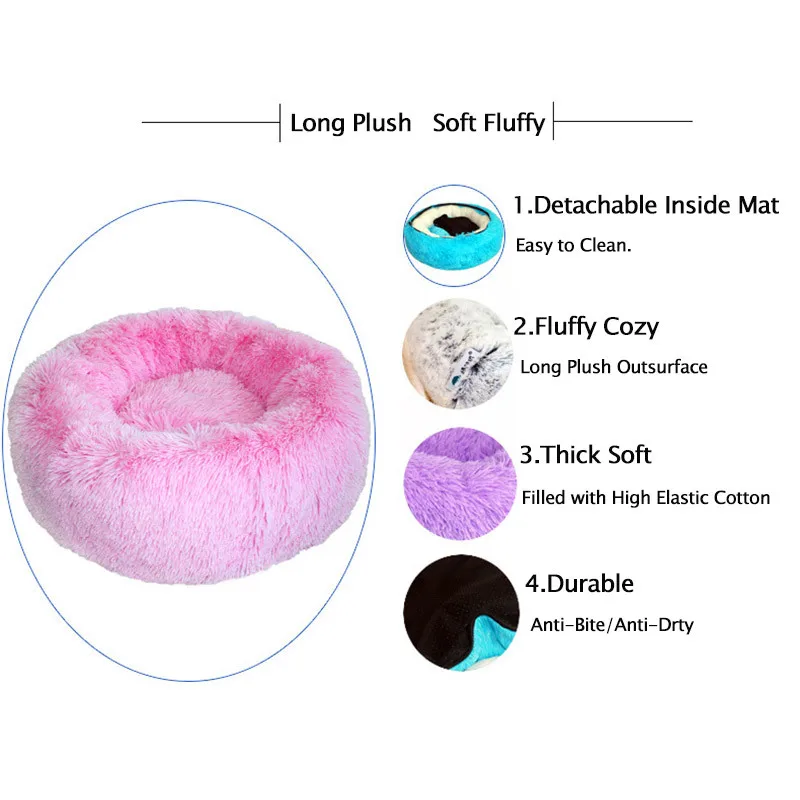 Removable Donut Long Plush Pet Dog Bed Kennel Round Bed Winter Warm Sleeping Lounger House Soft for Medium Large Dogs Washable Removable Donut Long Plush Pet Dog Bed Kennel Round Bed Winter Warm Sleeping Lounger House Soft for Medium Large Dogs Washable
