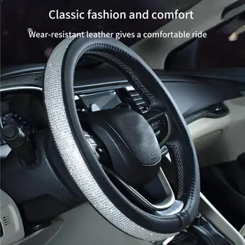 

Bling Bling Rhinestones Crystal Car Steering Wheel Cover PU Leather Steering-wheel covers Auto Accessories Case Car Styling