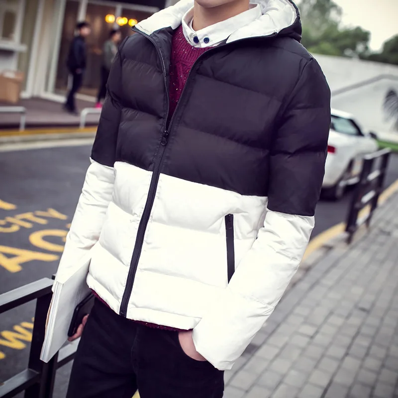 Korean-style Slim Fit Men 90% White Duck down Hooded down Jacket Mixed Colors Thick Warm down Jacket Plus-sized