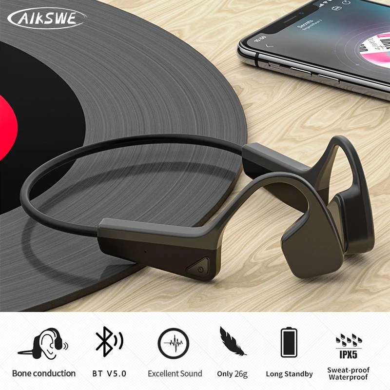 Hot Products! AIKSWE Bone Conduction Headphones Wireless Sports Earphone Bluetooth-Compatible Headset Hands-free With Microphone For Running