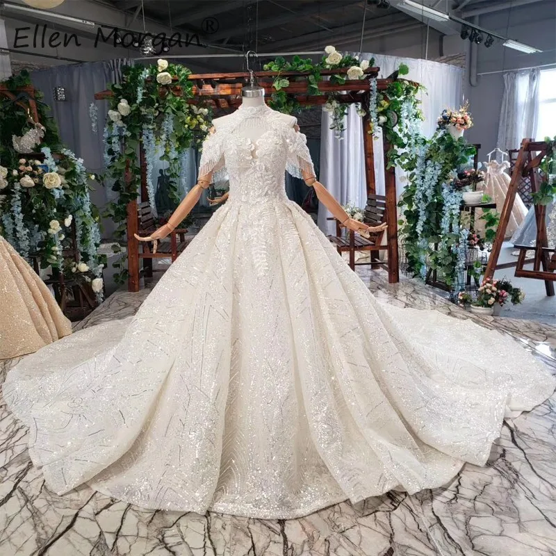 Арабский Vestido De Novia кружевные свадебные платья винтажные с аппликацией на высоком вороте шлейф Длинные свадебные бальные платья для женщин Свадебные